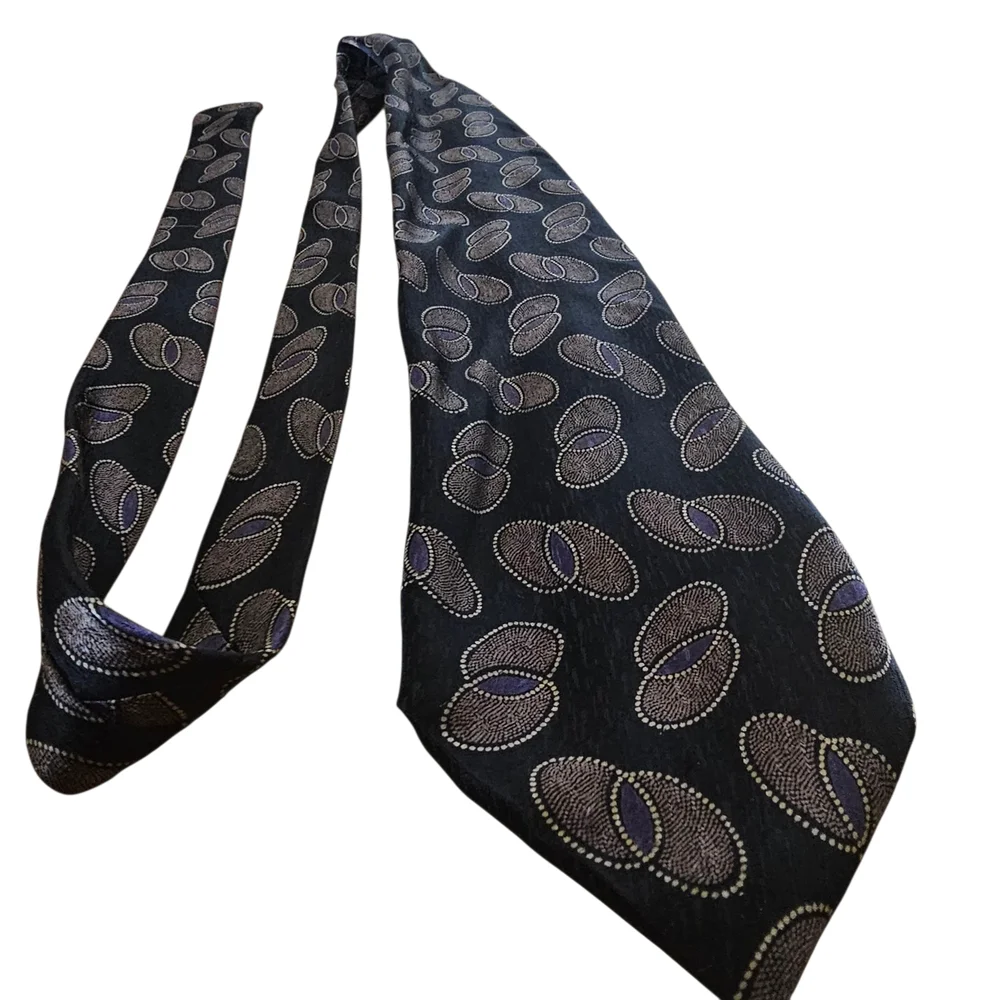 Paco Rabanne Paris Men's Silk Tie – Black Purple Gold Abstract Pattern Designer